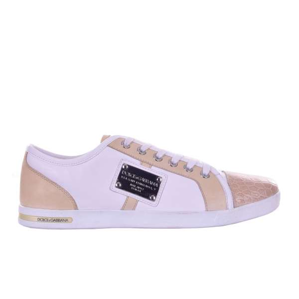 Klassische Sneaker LONDON aus Krokodilleder und Kalbsleder mit Logo-Schild von DOLCE & GABBANA Black Label