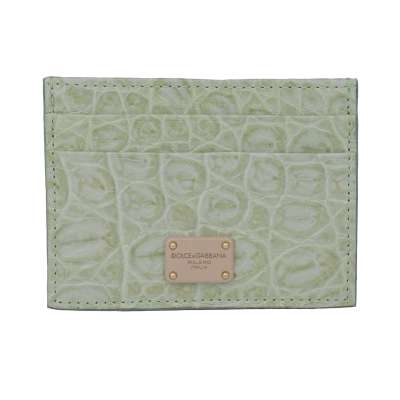 Crocodile Leather Card Etui Wallet with Logo Plate Light Green