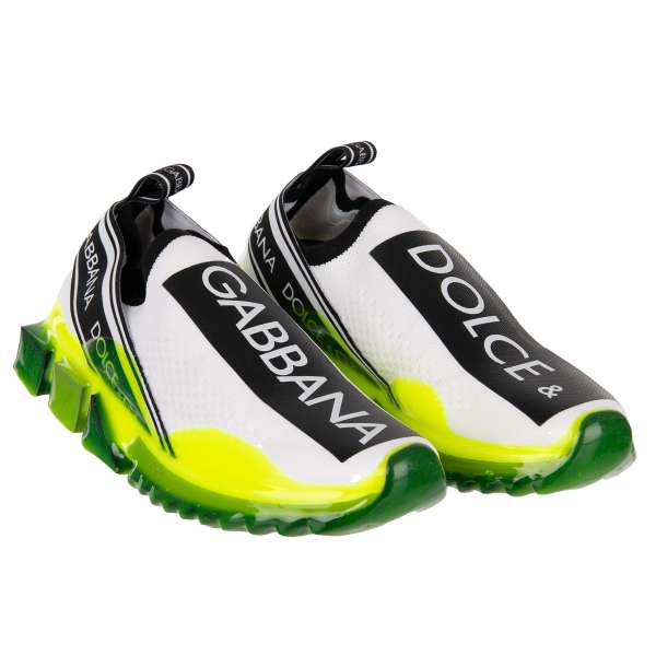 Elastic Slip-On Sneaker SORRENTO with Dolce&Gabbana Logo stripes in white, neon yellow and black by DOLCE & GABBANA