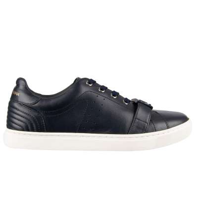 Leather Sneaker with Logo and Buckle Blue 39 US 6