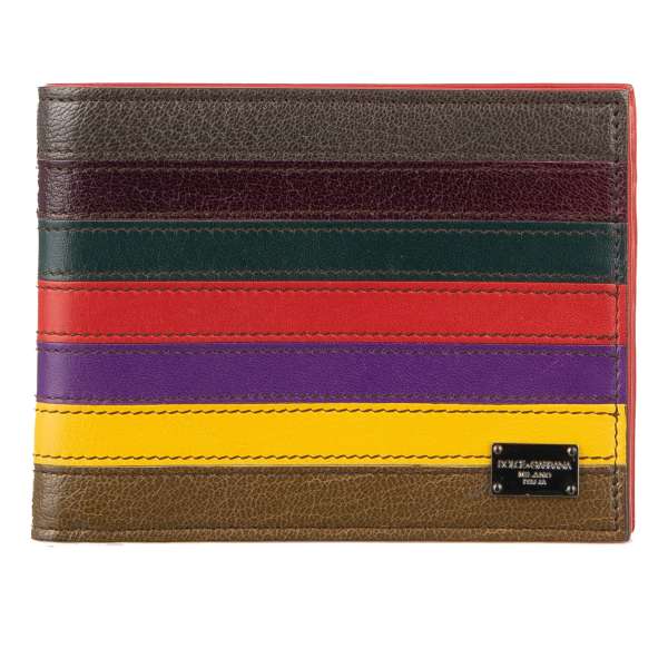 Patchwork leather multicolor bifold wallet with DG metal logo plate by DOLCE & GABBANA