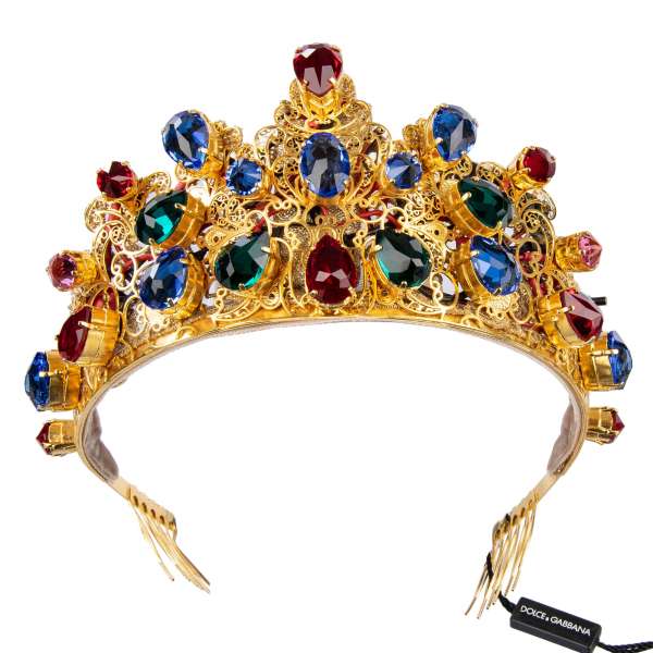 Filigree LED Shining Tiara Crown with crystals in Gold by DOLCE & GABBANA