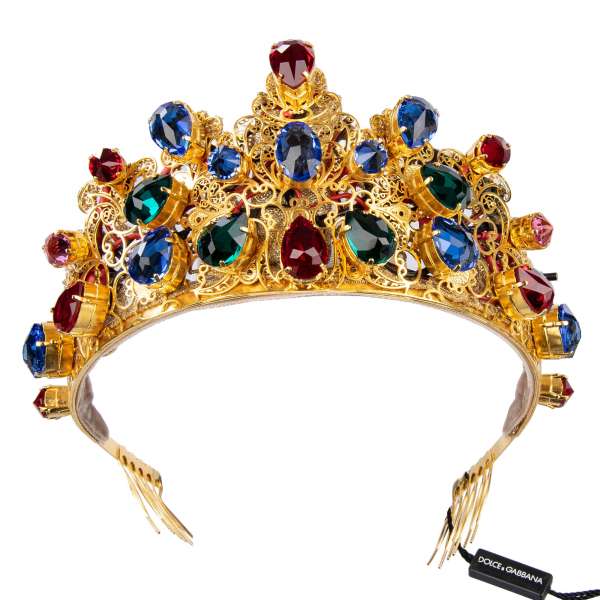 LED Filigrane Tiara / Krone mit leuchtenden Kristallen in Gold von DOLCE & GABBANA