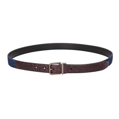 Metal Buckle Jeans Croco Leather Belt Bordeaux Blue 95 38