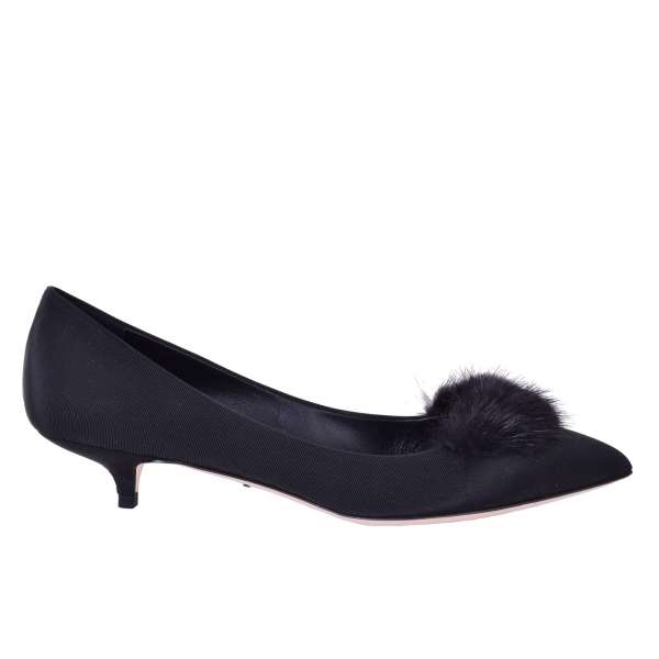 Classic low heel canvas pumps BELLUCCI with Mink Application by DOLCE & GABBANA Black Label