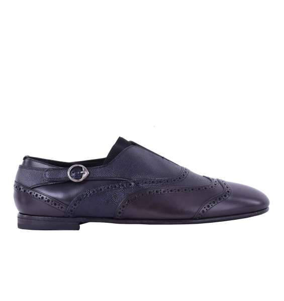 Two tones patent leather & dauphine leather loafer AMALFI with side buckle by DOLCE & GABBANA Black Label 