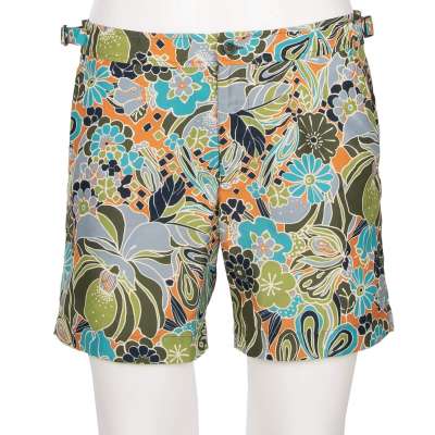 Floral Printed Beachwear Swim Board Shorts Green Blue