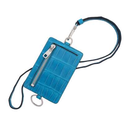 DG Logo Crocodile Leather Strap Bag Credit Card Etui Wallet Blue
