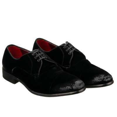 VENEZIA Classic Vintage Style Velvet Leather Derby Shoes Black