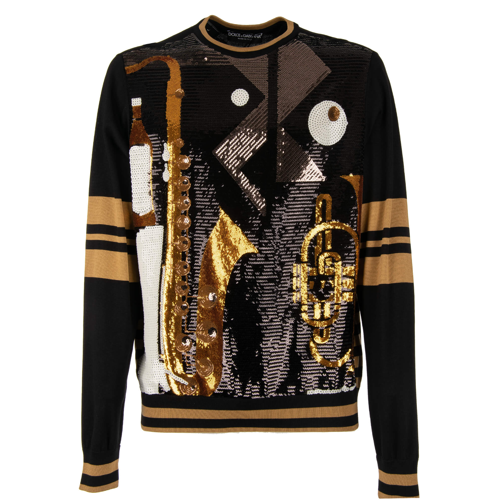 Dolce & Gabbana Silk Jacquard Round-neck Jumper With Dg Logo In