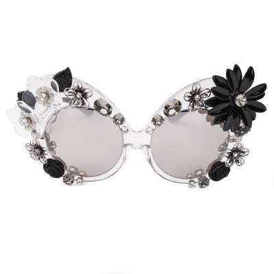 Oversized Jeweled Mirrored Sunglasses DG4292 with Flowers Silver
