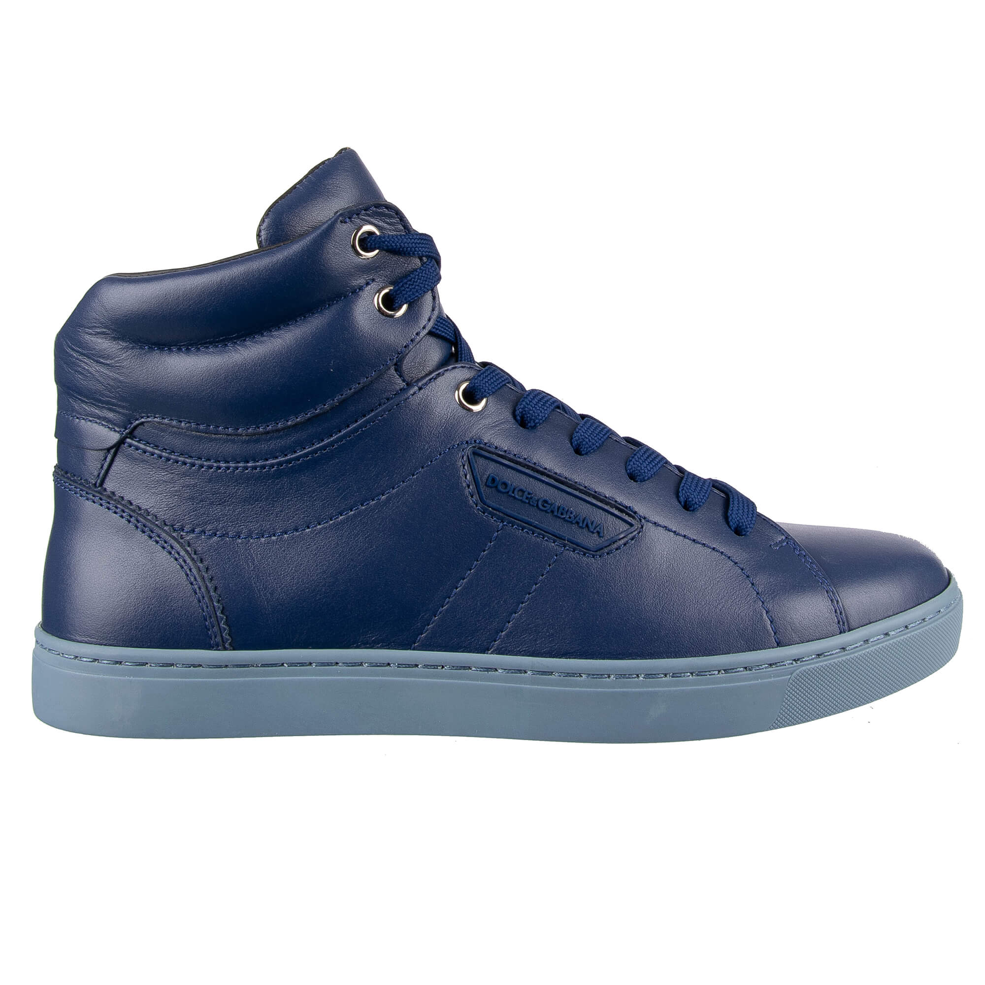 High Top Leather Sneaker LONDON with Logo Blue