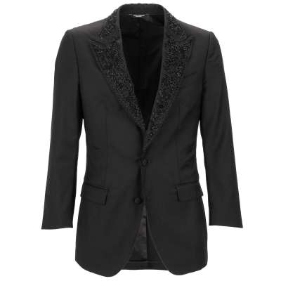 Virgin Wool Tuxedo Blazer TAORMINA Crystal Pearls Black 46 36 S