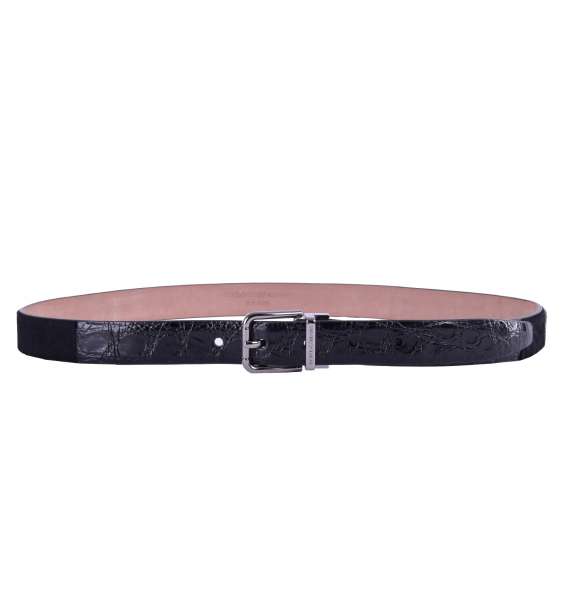 Patchwork leather belt made of crocodile, lizard and calfskin with roller buckle by DOLCE & GABBANA Black Label