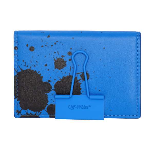 Color splash leather card wallet with clip holder for money in blue and black by OFF-WHITE c/o VIRGIL ABLOH