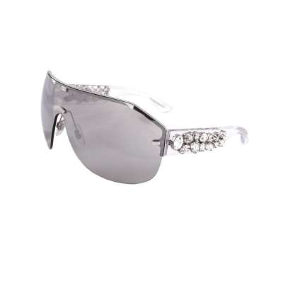 Oversized Gespiegelte Wrap Sonnenbrille DG2150 mit Kristallen Silber 