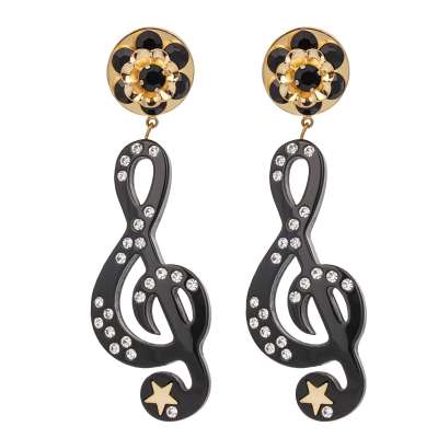 Stelle Star Treble Clef Crystal Earrings Gold Black