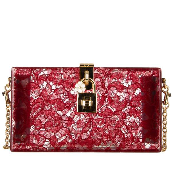 Plexiglass clutch / evening bag DOLCE BOX from Rainbow collection with Taormina lace insert and decorative padlock by DOLCE & GABBANA