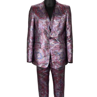 Jacquard Anzug Sakko Weste Jacke Hose Pink Blau 50 M L 