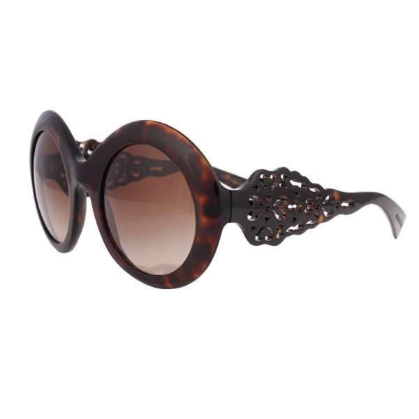 Rounded Sunglasses DG 4265 with leopard pattern and DG logo in brown by DOLCE & GABBANA