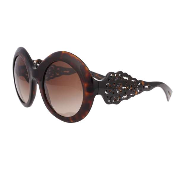 Runde Sonnenbrille DG 4321 mit Leoparden Muster und DG Logo in braun von DOLCE & GABBANA