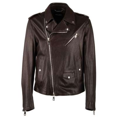 Biker Leather Jacket with many Pockets Brown