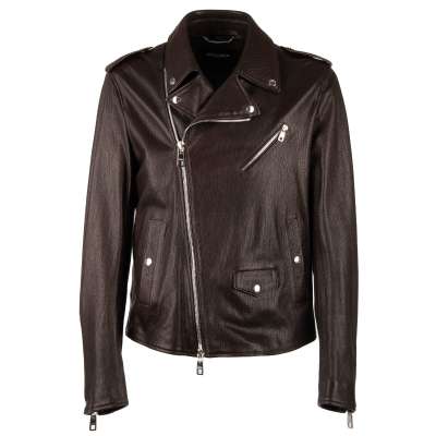 Biker Jacke aus Nappa Leder mit Taschen Braun