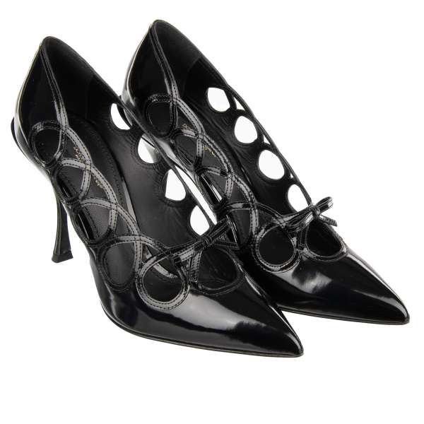 Pointed Decollete Leather Pumps LORI in black with bow by DOLCE & GABBANA