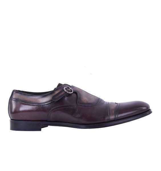 Dark and light brown patent leather shoes NAPOLI with side buckle by DOLCE & GABBANA