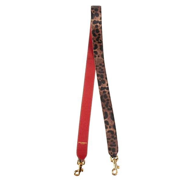 Leopard pattern calf leather bag Strap / Handle in brown, red and gold by DOLCE & GABBANA