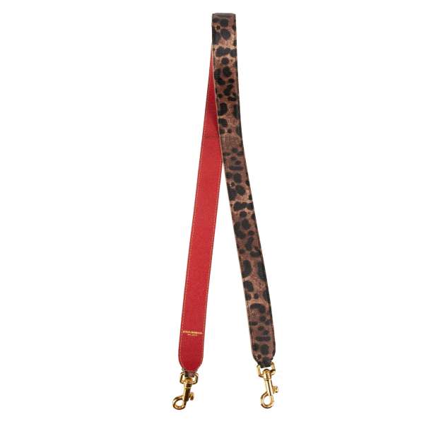 Leopard Print Schulterriemen für Tasche aus Kalbsleder in Braun, Rot und Gold von DOLCE & GABBANA