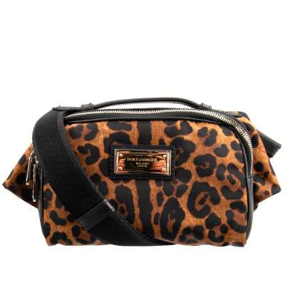 Leopard DG Metal Gold Logo Waist Bag Brown Black