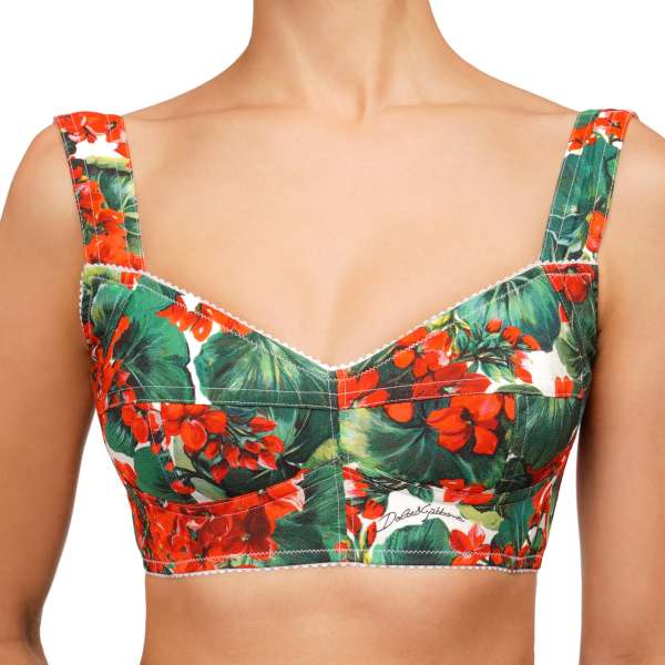 Bustier Top with Geranium Print in Red, Green and White by DOLCE & GABBANA