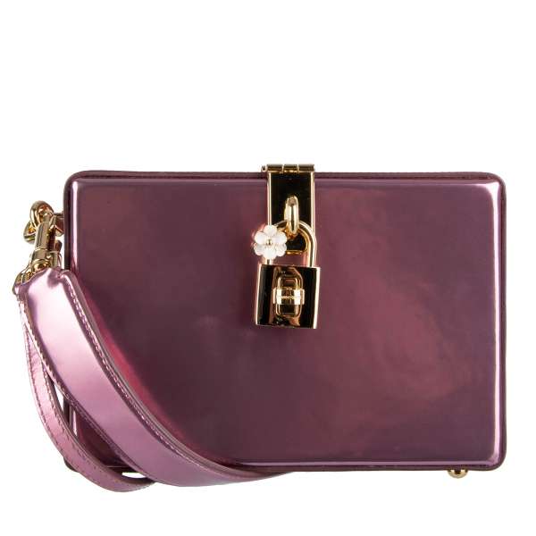 Laminated metallic clutch bag / shoulder bag DOLCE BOX with two different straps a decorative padlock by DOLCE & GABBANA