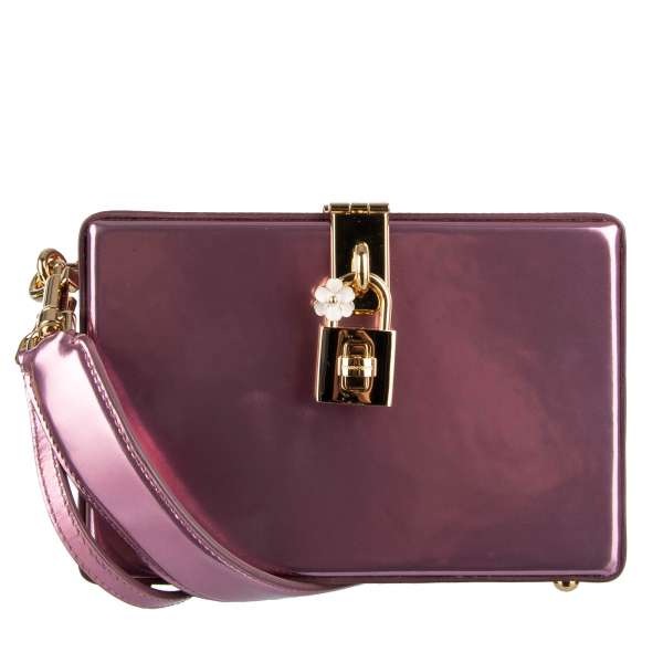 Glänzende Clutch / Schultertasche DOLCE BOX aus laminiertem Metallic Ziegenleder mit zwei Schulterriemen und dekorativem Schloss von DOLCE & GABBANA