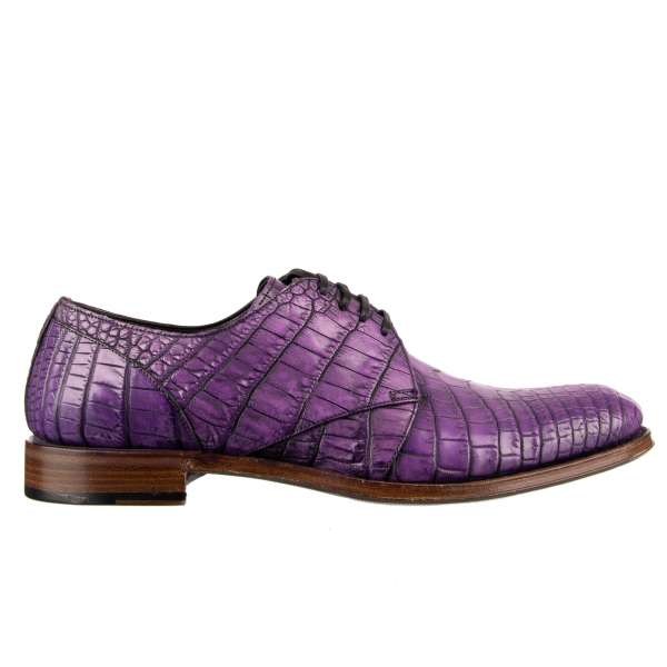 Sehr exklusive und seltene, elegante Derby Schuhe NAPOLI aus Krokodilleder in Lila von DOLCE & GABBANA
