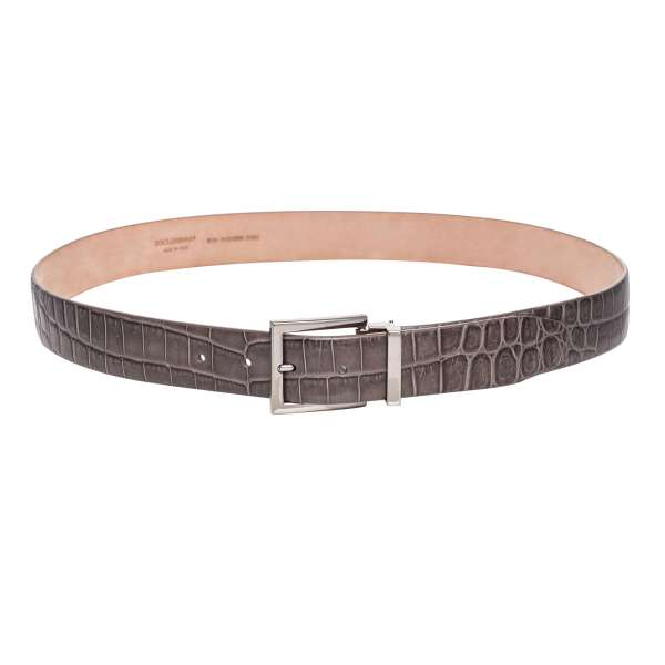 Crocodile Leather belt with metal buckle in blue and silver by DOLCE & GABBANA