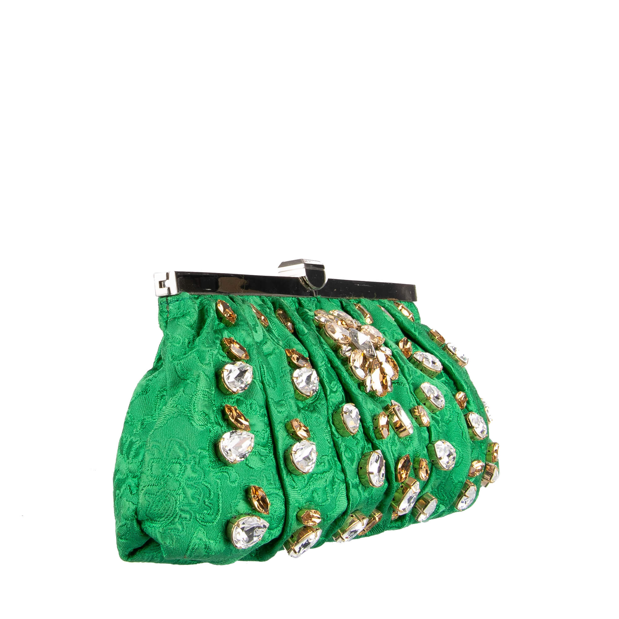 Dolce & Gabbana Jeweled Crystals Embellished Brocade Clutch Evening Bag Green | FASHION ROOMS Dolce & Gabbana Jeweled Crystals Embellished Brocade Clutch Evening Bag Green | FASHION ROOMS
