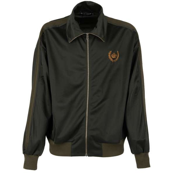 Leichte Oversize Jacke / Trainingsjacke mit bestickter Krone Print, Details aus Strick und Reißverschluss von DOLCE & GABBANA