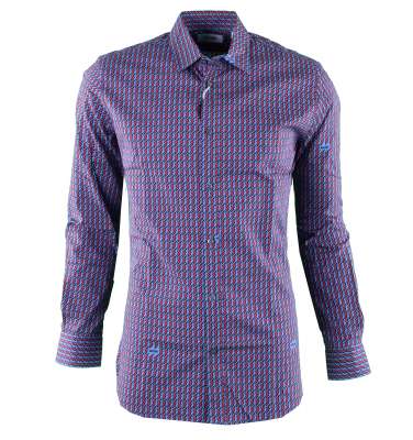 Cotton Shirt with Flash and Logo Print Blue Red 38 15