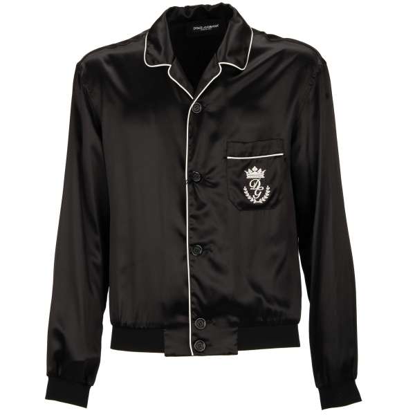 Silk shirt jacket with Heraldry, DG Logo and Crown embroidery, pockets and knitted details by DOLCE & GABBANA