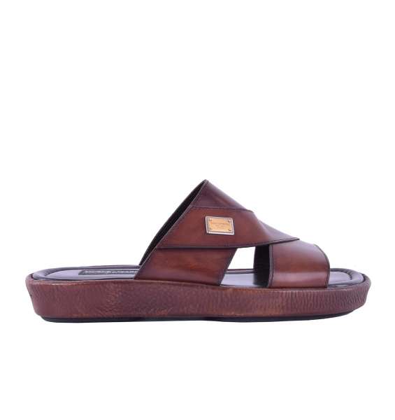 Sandalen MEDITERRANEO aus glattem Kalbsleder mit Logo von DOLCE & GABBANA Black Label