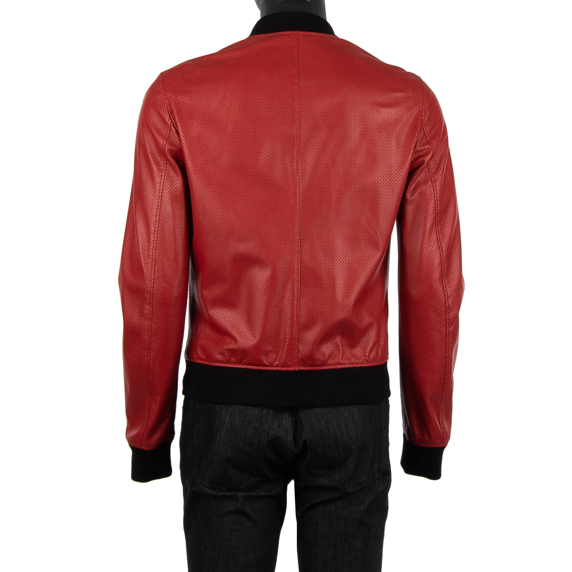 Dolce Gabbana Perforated Light Nappa Leather Jacket Red 48