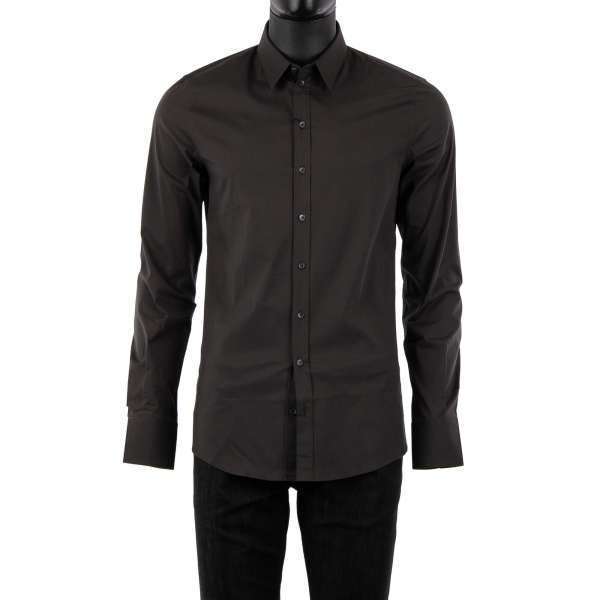 Cotton shirt with short collar in gray by DOLCE & GABBANA - SICILIA Line