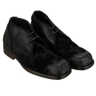 Baroque Vintage Effect Leather Boots Shoes Black 40 UK 6 US 7