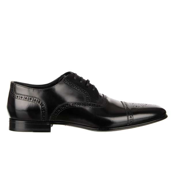 Formal pointed leather brogues derby shoes CAMERON in black by DOLCE & GABBANA