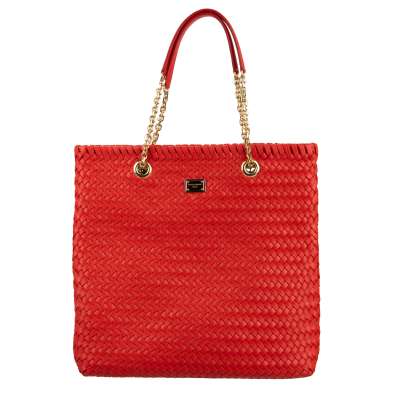 Handgemachte Gewebte Shopper Tasche aus Nappa Leder Orange