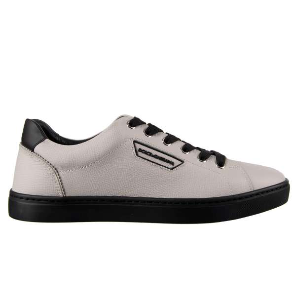 Classic calf leather sneakers LONDON in gray and black with logo plaque by DOLCE & GABBANA