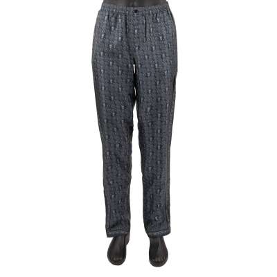 Paisley Owl Print Silk Pyjama Pants Blue 4 48 M