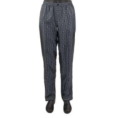 Paisley Eule Print Seide Pyjama Hose Blau Grau 4 48 M 